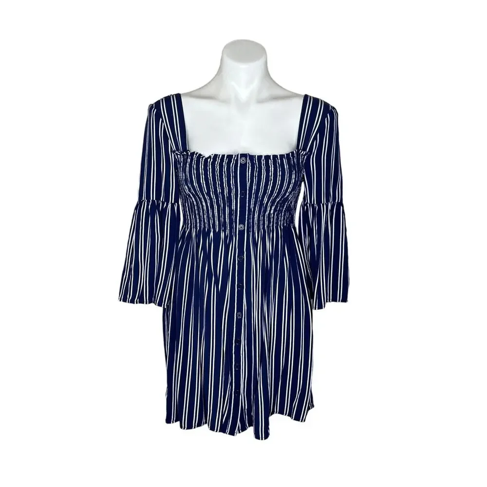 JACK BY BB DAKOTA Call The Shots Striped Dress Navy & White Size XS - Picture 2 of 9
